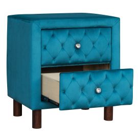 Lucky Furniture Upholstered Wooden Nightstand with Two Drawers ,Bedside Table with Velvet Fabric - Lake Blue