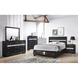 Galaxy Hazel King 6 Pc Tufted Storage Vanity Bedroom Set made with Wood in Black