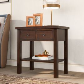 Lucky Furniture Wooden Nightstand with Two Drawers and One Shelf ,Modern Style Bedside Table - Brushed Espresso