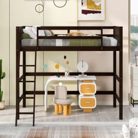 Lucky Furniture Solid Wood Twin Size Loft Bed with Ladder(Espresso)