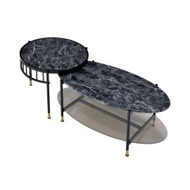 ACME Silas Nesting Coffee Table, Faux Marble Top & Black Finish