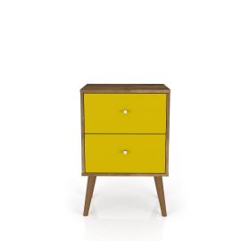 Manhattan Comfort Liberty Mid-Century Modern Nightstand 2.0 with 2 Full Extension Drawers in Rustic Brown and Yellow