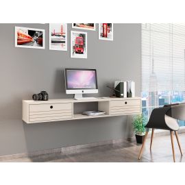 Manhattan Comfort Liberty 62.99 Mid-Century Modern Floating Office Desk with 3 Shelves in Off White