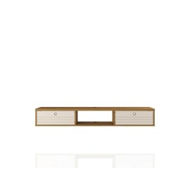 Manhattan Comfort Liberty 62.99 Mid-Century Modern Floating Office Desk with 3 Shelves in Cinnamon and Off White
