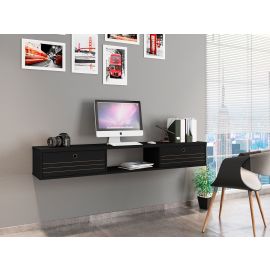 Manhattan Comfort Liberty 62.99 Mid-Century Modern Floating Office Desk with 3 Shelves in Black