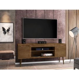 Bradley 62.99 TV Stand Rustic Brown with 2 Media Shelves and 2 Storage Shelves in Rustic Brown with Solid Wood Legs
