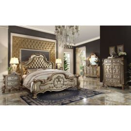 ACME Dresden Bedroom Set In Gold Patina And Bone