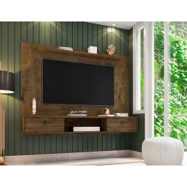 Manhattan Comfort Liberty 70.86 Floating Wall Entertainment Center with Overhead Shelf in Rustic Brown
