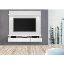 Manhattan Comfort Cabrini TV Stand and Floating Wall TV Panel with LED Lights 1.8 in Maple Cream and Off White