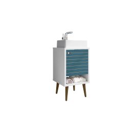 Manhattan Comfort Liberty 17.71 Bathroom Vanity with Sink and Shelf in White and Aqua Blue