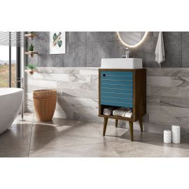 Manhattan Comfort Liberty 17.71 Bathroom Vanity with Sink and Shelf in Rustic Brown and Aqua Blue