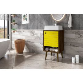 Manhattan Comfort Liberty 17.71 Bathroom Vanity with Sink and Shelf in Rustic Brown and Yellow