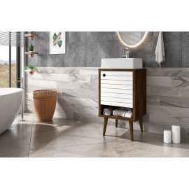 Manhattan Comfort Liberty 17.71 Bathroom Vanity with Sink and Shelf in Rustic Brown and White