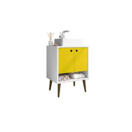 Liberty 23.62 Bathroom Vanity with Sink and 2 Shelves in White and Yellow