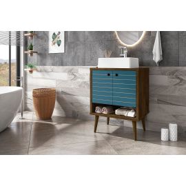 Manhattan Comfort Liberty 23.62 Bathroom Vanity with Sink and 2 Shelves in Rustic Brown and Aqua Blue