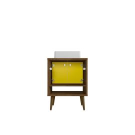 Manhattan Comfort Liberty 23.62 Bathroom Vanity with Sink and 2 Shelves in Rustic Brown and Yellow