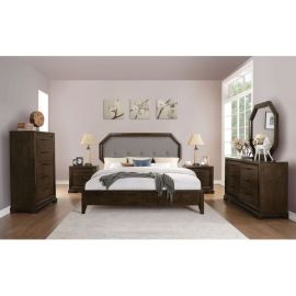 ACME Selma Panel Bedroom Set In Light Gray Fabric And Tobacco