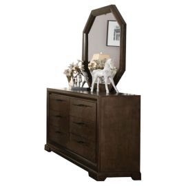 ACME Selma Panel Bedroom Set In Light Gray Fabric And Tobacco