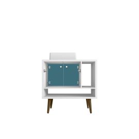 Liberty 31.49 Bathroom Vanity with Sink and 2 Shelves in White and Aqua Blue