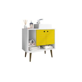 Liberty 31.49 Bathroom Vanity with Sink and 2 Shelves in White and Yellow