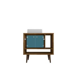 Liberty 31.49 Bathroom Vanity with Sink and 2 Shelves in Rustic Brown and Aqua Blue