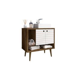 Liberty 31.49 Bathroom Vanity with Sink and 2 Shelves in Rustic Brown and White