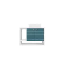 Liberty Floating 31.49 Bathroom Vanity with Sink and 2 Shelves in White and Aqua Blue