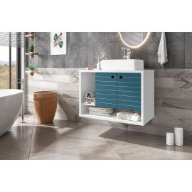 Manhattan Comfort Liberty Floating 31.49 Bathroom Vanity with Sink and 2 Shelves in White and Aqua Blue