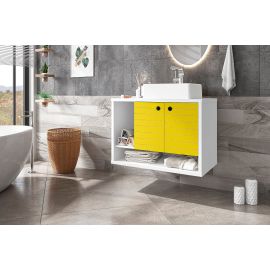 Manhattan Comfort Liberty Floating 31.49 Bathroom Vanity with Sink and 2 Shelves in White and Yellow