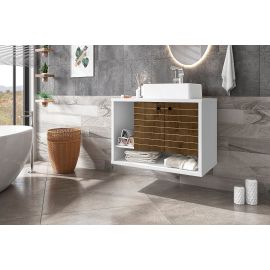 Manhattan Comfort Liberty Floating 31.49 Bathroom Vanity with Sink and 2 Shelves in White and Rustic Brown