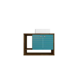 Liberty Floating 31.49 Bathroom Vanity with Sink and 2 Shelves in Rustic Brown and Aqua Blue