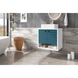 Manhattan Comfort Liberty Floating 23.62 Bathroom Vanity with Sink and 2 Shelves in White and Aqua Blue