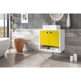 Manhattan Comfort Liberty Floating 23.62 Bathroom Vanity with Sink and 2 Shelves in White and Yellow