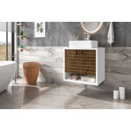 Manhattan Comfort Liberty Floating 23.62 Bathroom Vanity with Sink and 2 Shelves in White and Rustic Brown