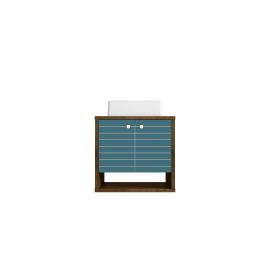 Liberty Floating 23.62 Bathroom Vanity with Sink and 2 Shelves in Rustic Brown and Aqua Blue