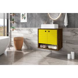 Manhattan Comfort Liberty Floating 23.62 Bathroom Vanity with Sink and 2 Shelves in Rustic Brown and Yellow