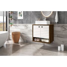 Manhattan Comfort Liberty Floating 23.62 Bathroom Vanity with Sink and 2 Shelves in Rustic Brown and White
