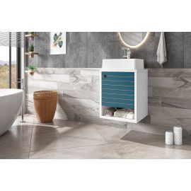 Manhattan Comfort Liberty Floating 17.71 Bathroom Vanity with Sink and Shelf in White and Aqua Blue