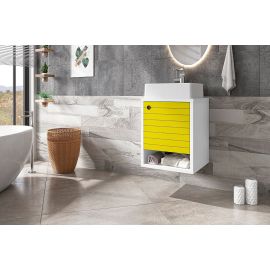 Manhattan Comfort Liberty Floating 17.71 Bathroom Vanity with Sink and Shelf in White and Yellow