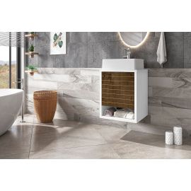 Manhattan Comfort Liberty Floating 17.71 Bathroom Vanity with Sink and Shelf in White and Rustic Brown