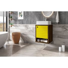 Manhattan Comfort Liberty Floating 17.71 Bathroom Vanity with Sink and Shelf in Rustic Brown and Yellow