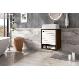 Manhattan Comfort Liberty Floating 17.71 Bathroom Vanity with Sink and Shelf in Rustic Brown and White