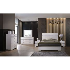 ACME Naima II Panel Bedroom Set In White High Gloss