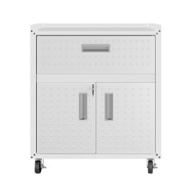 Fortress Textured Metal 31.5" Garage Mobile Cabinet with 1 Full Extension Drawer and 2 Adjustable Shelves in White