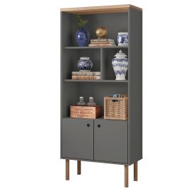 Manhattan Comfort Windsor Modern Display Bookcase Cabinet with 5 Shelves in Grey and Nature