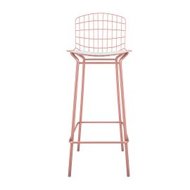 Madeline 41.73" Barstool Set of 3 with Seat Cushion in Rose Pink Gold and White