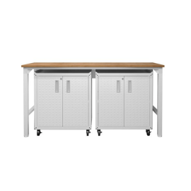 Manhattan Comfort 3-Piece Fortress Mobile Space-Saving Steel Garage Cabinet and Worktable 1.0 in White