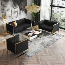 Manhattan Comfort Trillium 2-Piece Black and Gold Sofa and Armchair Set