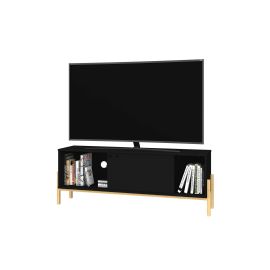 Bowery 55.12 TV Stand with 2 Shelves in Black and Oak