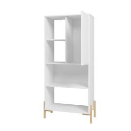 Bowery Bookcase with 5 Shelves in White and Oak